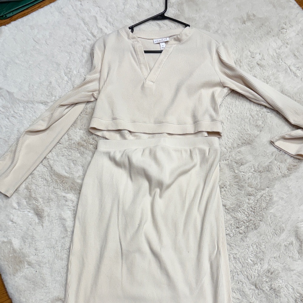 Isabel Maternity Ribbed Two-Piece Cream Dress Set, S